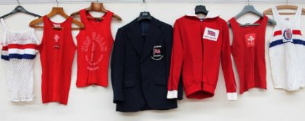 A blazer with an applied blazer badge for "Great Britain Athletics, European Championships 1974",