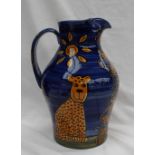A Gwili pottery jug, painted with a tower of leopards, signed Chris Latter,