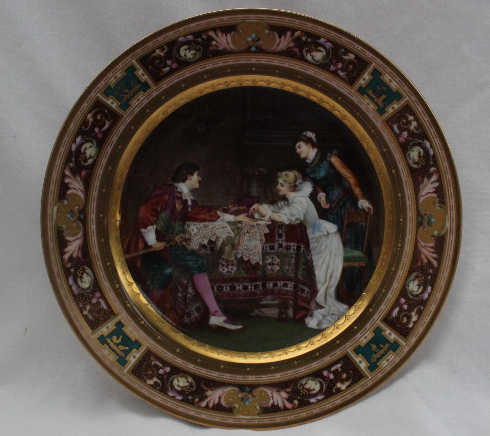 A Vienna style porcelain cabinet plate, titled "A Question",