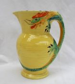 A Burleigh ware pottery jug, with a moulded dragon handle to a yellow ground, printed mark,