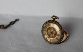 A 19th century 18ct gold and enamel decorated French fob watch,