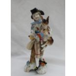 A Meissen figure of a gentleman in a tricorn hat with a goat under his arm on a trefoil base,