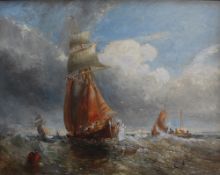 William Joseph Julius Caesar Bond Shipping at sea, Oil on board, Signed,