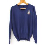 A British Lions Rugby Tour to South Africa V neck sweater in blue embroidered with a British Lions