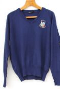 A British Lions Rugby Tour to South Africa V neck sweater in blue embroidered with a British Lions