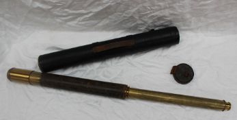 A brass and leather covered one drawer telescope, inscribed J Sewill, Maker to the Admiralty,