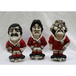Three John Hughes pottery Groggs, in Welsh rugby jerseys, including "Graham Price", 15.