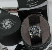 A Citizen Eco Drive WR 200 Titanium gentleman's wristwatch on a leather strap,