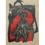 Rudolf Harold van Rossem Boy with cock Limited edition woodblock print, No.