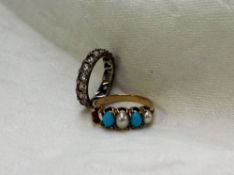 A turquoise and pearl set line ring,