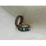 A turquoise and pearl set line ring,