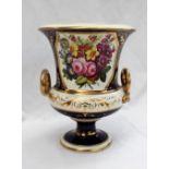 A Derby porcelain twin handled Campana vase,