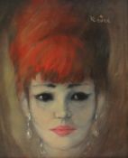 Edda Baronin von Wedel (born 1867) Head and shoulders portrait of a red headed lady Oil on