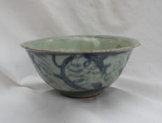 A pre 19th century Chinese bowl, of flared form, decorated with stylised leaves,