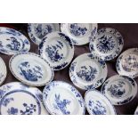 Assorted Chinese porcelain blue and white plates and bowls, decorated with the fence pattern,