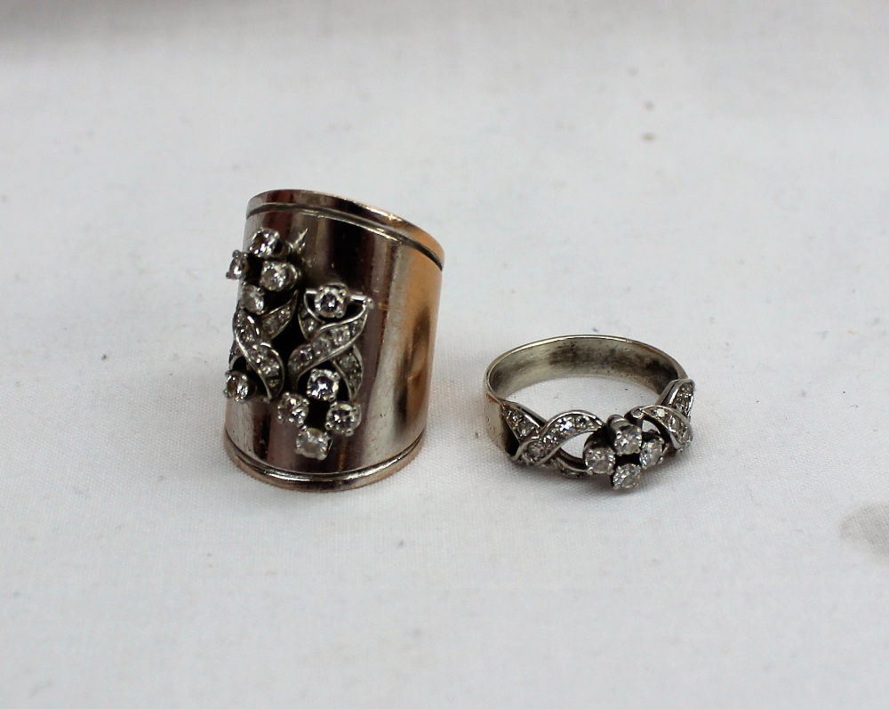 A diamond set ring, set with round old brilliant cut diamonds to a white metal setting and shank, - Image 3 of 4