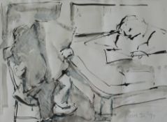 Will Roberts Reading Room A pen and ink Sketch Signed and dated '97 29.5 x 40.