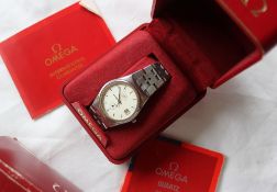 An Gentleman's Omega Seamaster wristwatch, the silvered dial with batons,