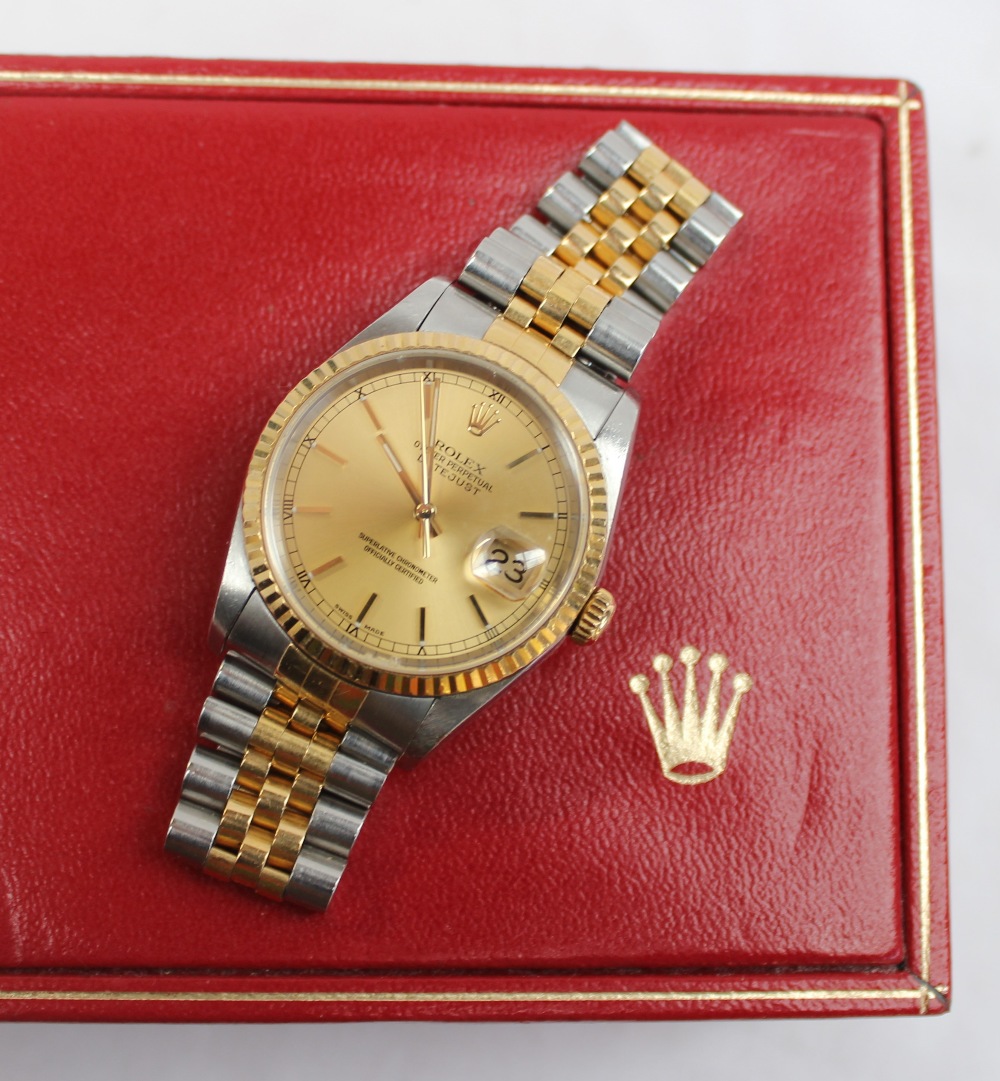 A Gentleman's Rolex Oyster perpetual datejust superlative chronometer, with a two tone strap,