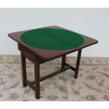 A 19th century mahogany card table, the rectangular top with rounded corners on square legs, 91.