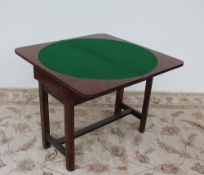 A 19th century mahogany card table, the rectangular top with rounded corners on square legs, 91.