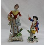 A Sitzendorf figure of a maiden carrying a rabbit, with a basket of flowers on her arm,