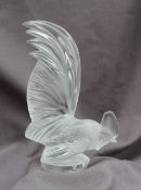 A Lalique frosted glass bantam cockerel, signed to the base "Lalique France",