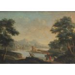 18th Century British School A landscape scene with figures in the foreground Oil on canvas 36 x