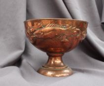A large Newlyn Industrial Class copper pedestal bowl and rose,