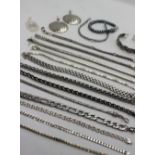 Assorted white metal and silver costume jewellery including bracelets, pendants,