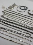 Assorted white metal and silver costume jewellery including bracelets, pendants,