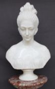 A white marble bust of a young lady,