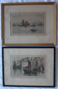 Henry G Walker Boats in a harbour A Coloured Etching Signed in pencil to the margin 17 x 28.