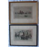 Henry G Walker Boats in a harbour A Coloured Etching Signed in pencil to the margin 17 x 28.