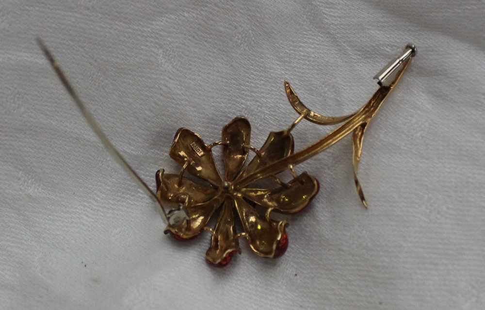 An 18ct yellow gold diamond and enamel decorated brooch, in the form of a flower, - Image 4 of 4