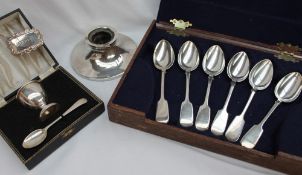 A set of six Victorian silver fiddle pattern dessert spoons, London, 1848,