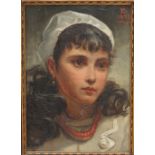 D Knowles Peasant Girl Head and shoulders study Oil on board 28 x 19.