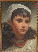 D Knowles Peasant Girl Head and shoulders study Oil on board 28 x 19.