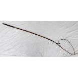 A Victorian horse carriage whip, with a leather handle and electroplated mounts, with a holly body,