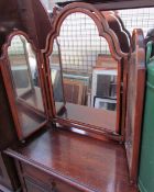 A 20th century walnut framed triptych dressing table mirror