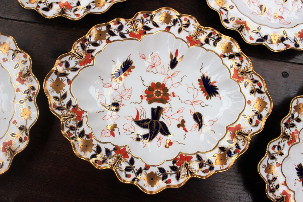 A Royal Crown Derby part dessert set, 3714 pattern, comprising six flared circular plates, - Image 3 of 6