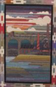 Louise Morland A working pit with a viaduct and train beyond Woolwork Label verso