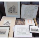 A Robert Morden Map of Wiltshire together with assorted maps and prints