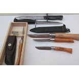 Four Opinel knives together with two bayonets CONDITION REPORT: Will only be sold to