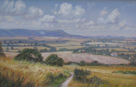 Christopher Osborne Across Cuckmere Vale Acrylics on board Signed Together with a collection of