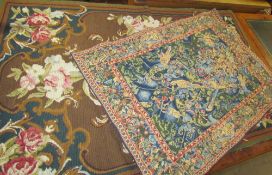 A woolwork wall hanging decorated with flowers and leaves together with Abelian tapestry wall