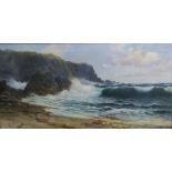 E C Quayle Coastal Scene Oil on canvas Signed 45 x 90cm