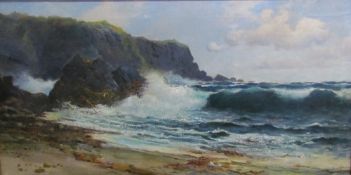 E C Quayle Coastal Scene Oil on canvas Signed 45 x 90cm