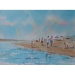 Karen Rice Fun at the Beach Watercolour signed and dated '07 27 x 36.
