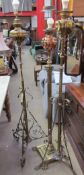 A telescopic brass standard lamp with oil reservoir converted to electricity,